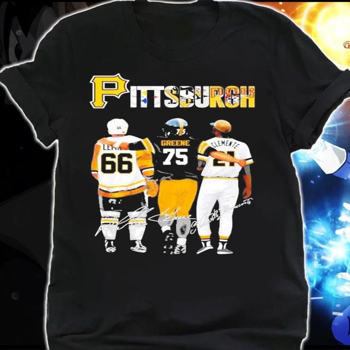Pittsburgh Mario Lemieux Joe Greene and Roberto Clemente signatures shirt shirt