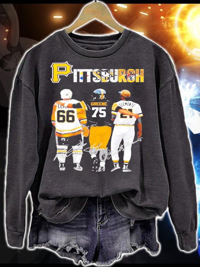 Pittsburgh Mario Lemieux Joe Greene and Roberto Clemente signatures shirt sweatshirt