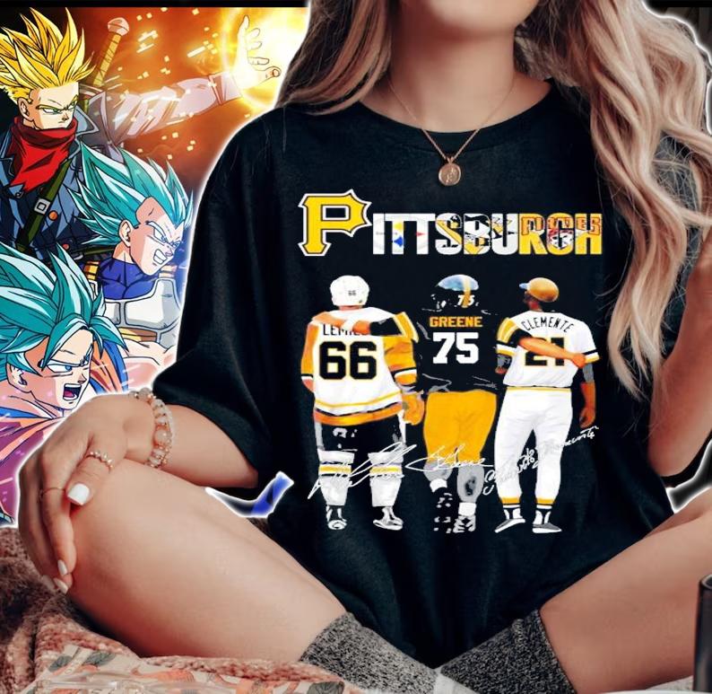 Pittsburgh Mario Lemieux Joe Greene and Roberto Clemente signatures shirt woman shirt