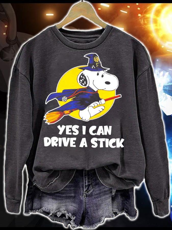 Yes I can Drive a stick Snoopy Witch Halloween t-shirt sweatshirt
