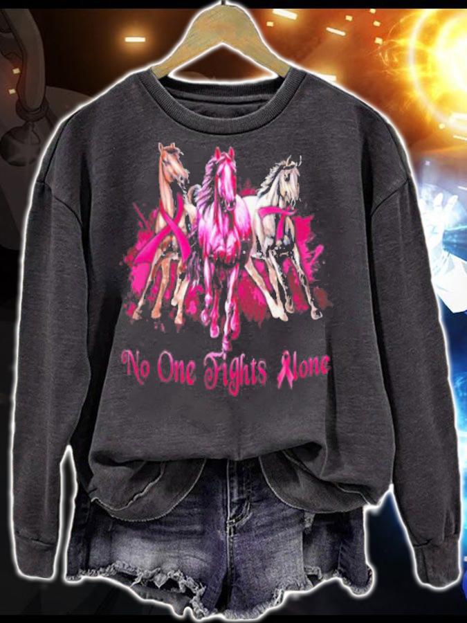 Breast Cancer Horses No One Fights Alone t-shirt sweatshirt