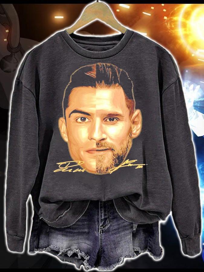 Face Lionel Messi Cristiano Ronaldo signatures shirt sweatshirt