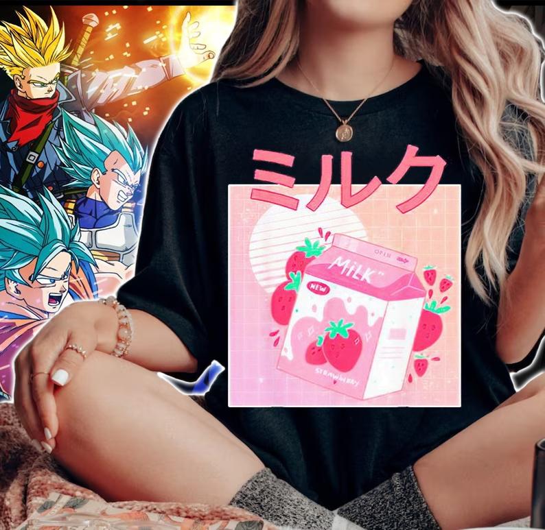Japanese kawaii Strawberry milk T-shirt woman shirt