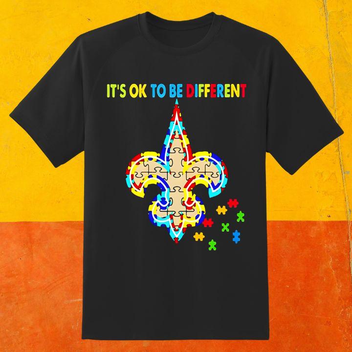 New Orleans Saints Autism Awareness Puzzle It'S Ok To Be Different T-Shirt