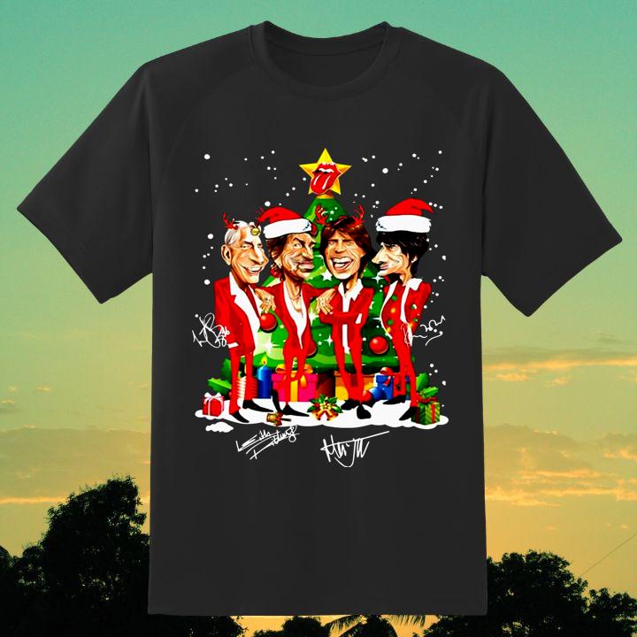Rolling Stones Christmas Shirt - Cartoon Band Member Signatures Gift
