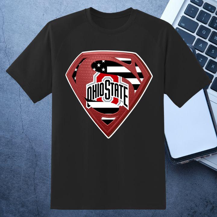 Hot Ohio State Buckeyes American Flag Superman Logo T-Shirt