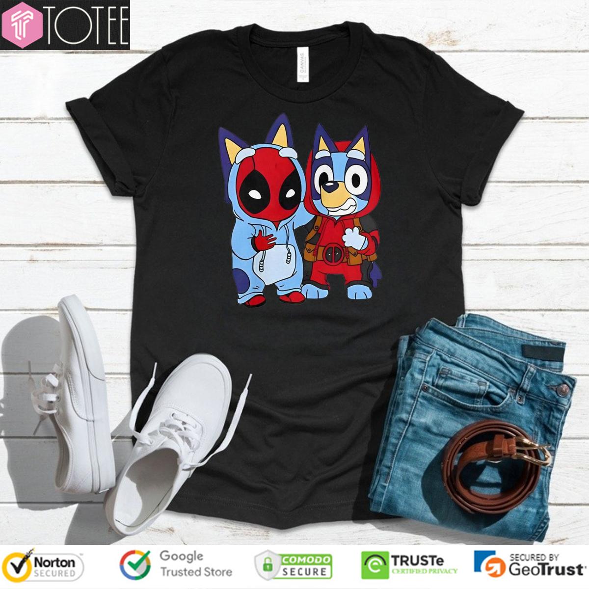 Bluey Heeler Marvel Deadpool Cosplay Together Parody T-Shirt