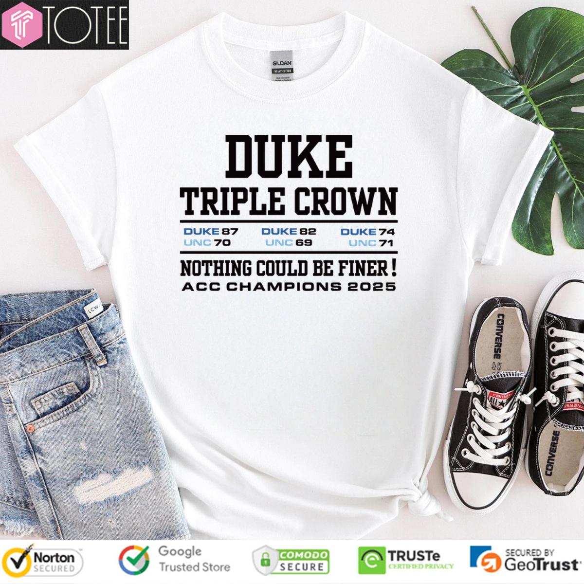 Duke Blue Devils And North Carolina Tar Heels Triple Crown Nothing Could Be Finer Acc Champions 2025 Shirt
