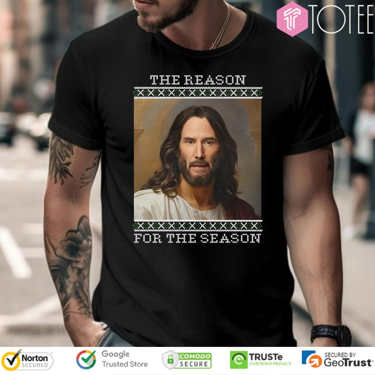 Keanu Reeves Christ The Reason For The Season Ugly Christmas Sweater  T-shirt