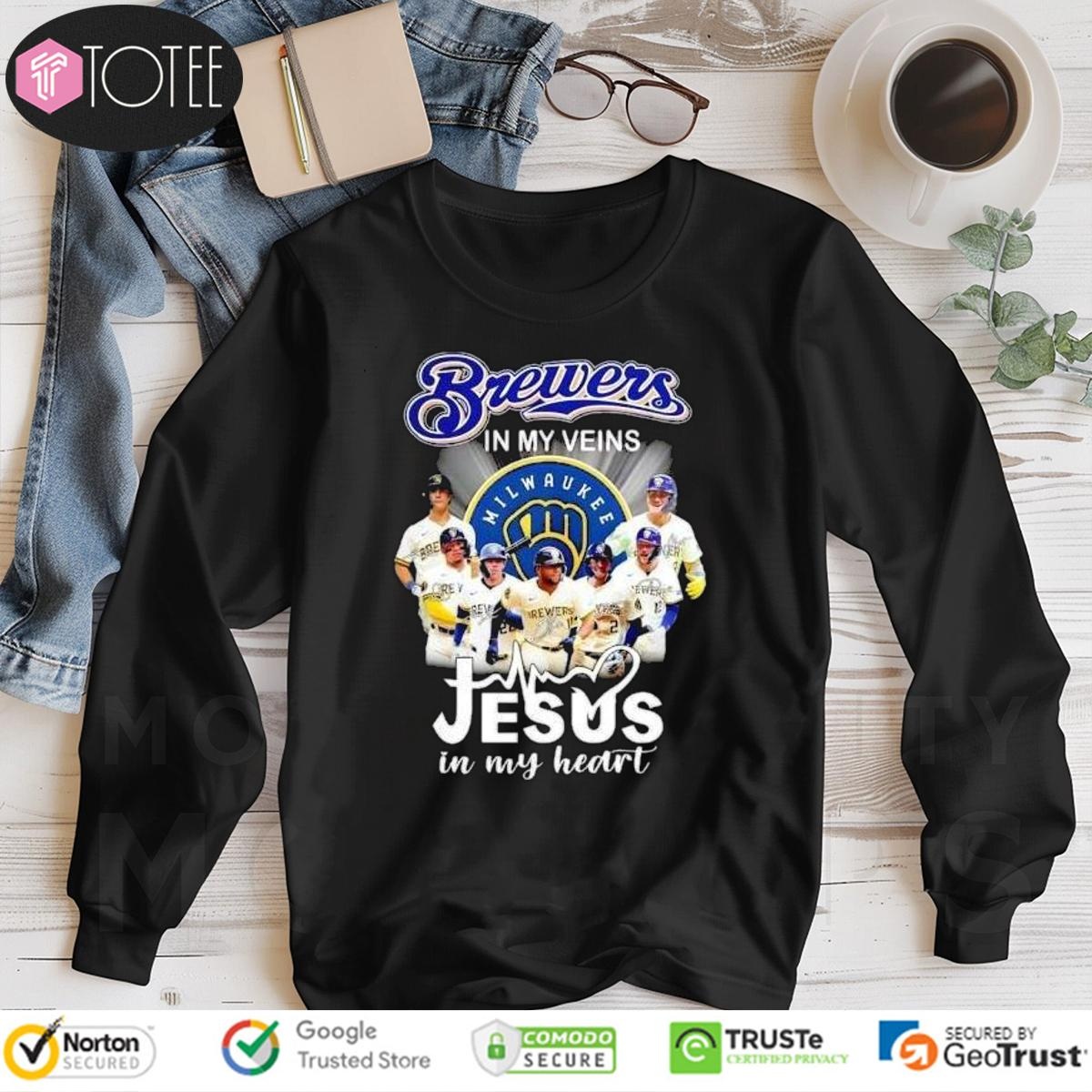 In My Veins Jesus In My Heart Milwaukee Brewers Baseball Long Sleeve