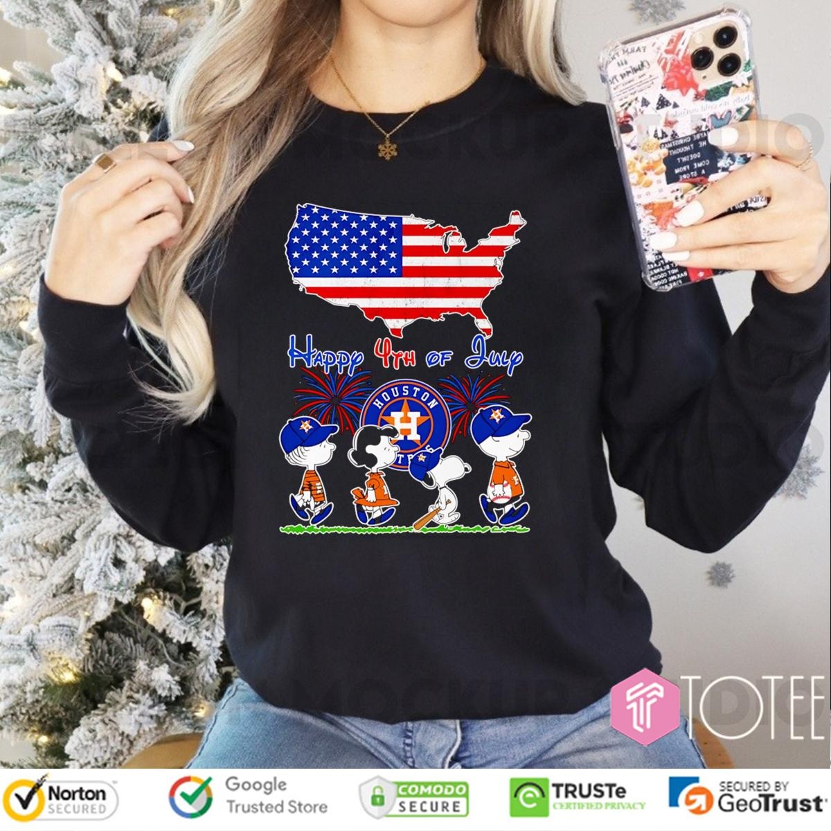Peanuts Houston Astros Snoopy Charlie Brown Happy 4Th Of July Baseball Long Sleeve