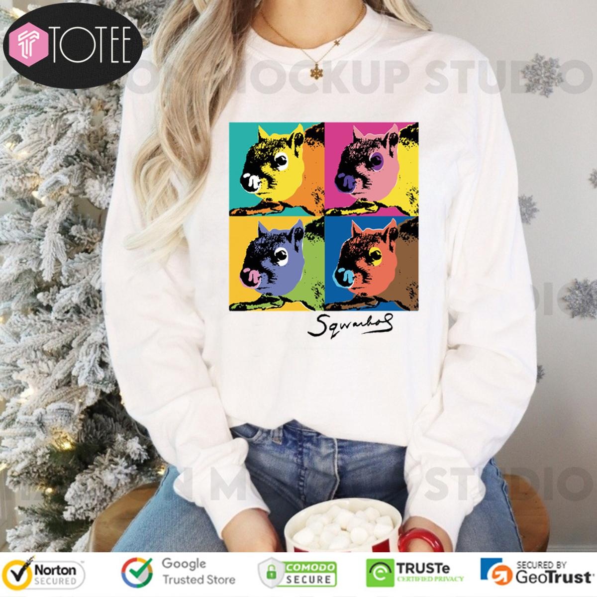 Andy Warhol Humor Sqwarhol Funny Squirrel Art Long Sleeve